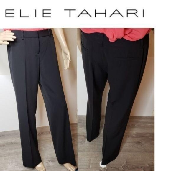 Elie Tahari Black Dress Pants Women Size 6 Silk Blend Wide Leg belt loops pocket - Picture 2 of 8